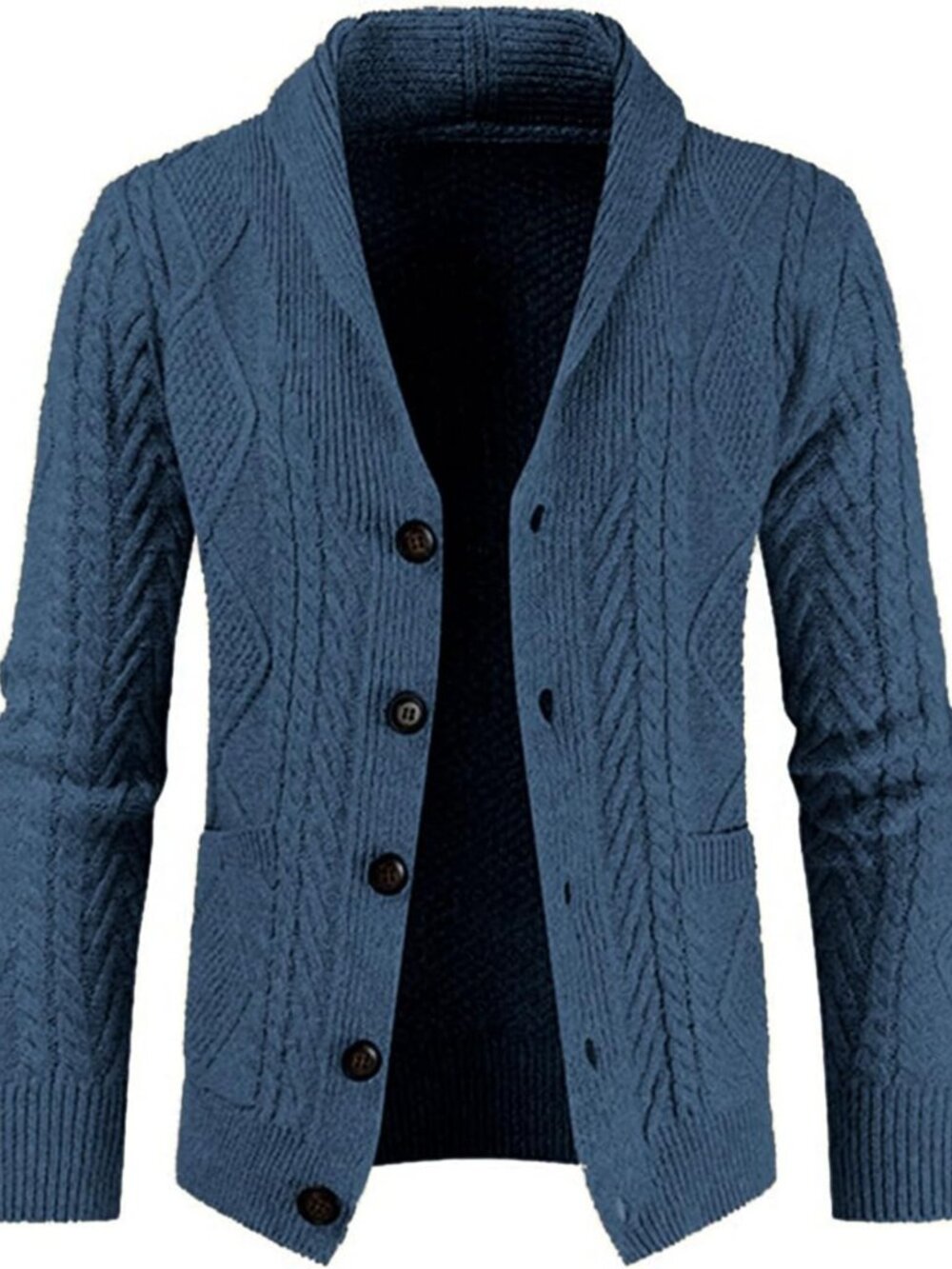 Cozy Men's Casual Wool Blend Cardigan Sweater, Long Sleeve, Shawl Collar, Cable